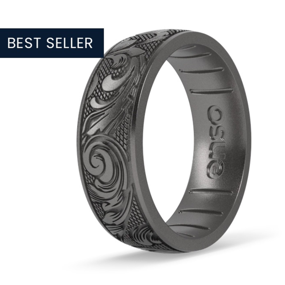 New Enso Platinum Flourish Etched Signature Silicone Ring Sz 10